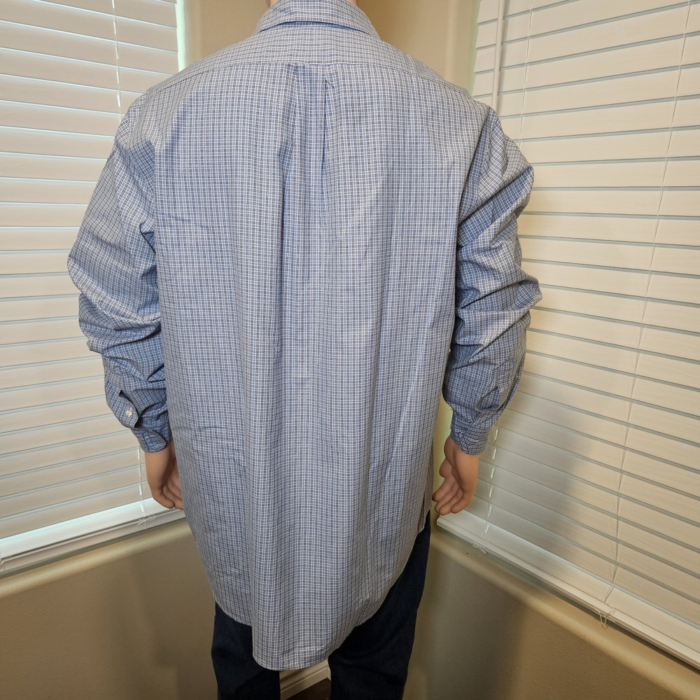 Ralph Lauren Mens XXL Classic Fit Blue Micro Check Cotton Button‎ Down Shirt - Picture 2 of 16